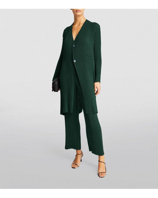 Issey Miyake Green Hatching Pleats Trousers