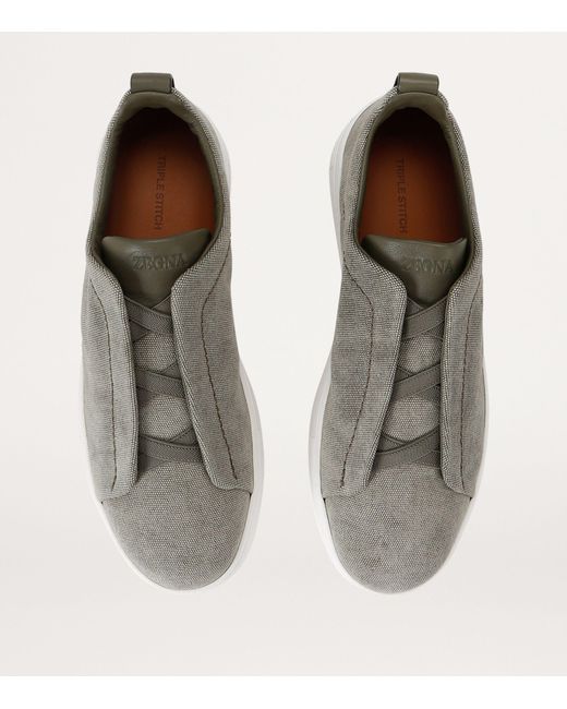 Zegna Gray Canvas Triple Stitch Sneakers for men