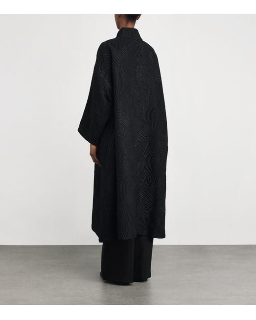 Eskandar Black Silk-Wool-Blend Stand-Collar Coat