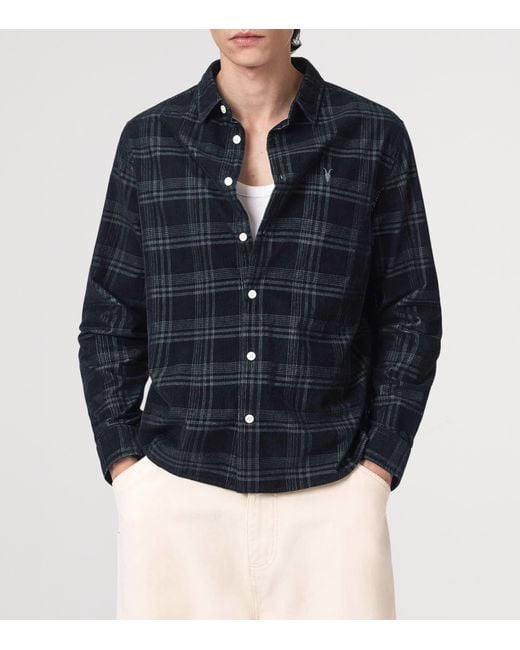 AllSaints Blue Organic Cotton Check Rockley Shirt for men