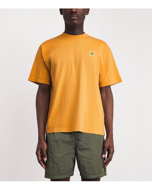 Stone Island Orange Organic Cotton Logo T-Shirt for men