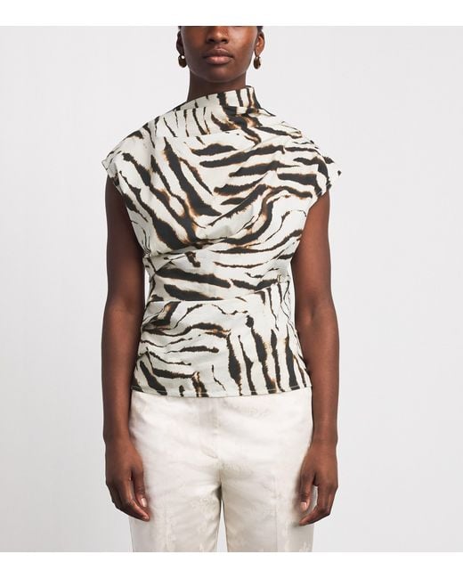 Ganni Gray Stretch-Cotton Zebra Sleeveless Blouse