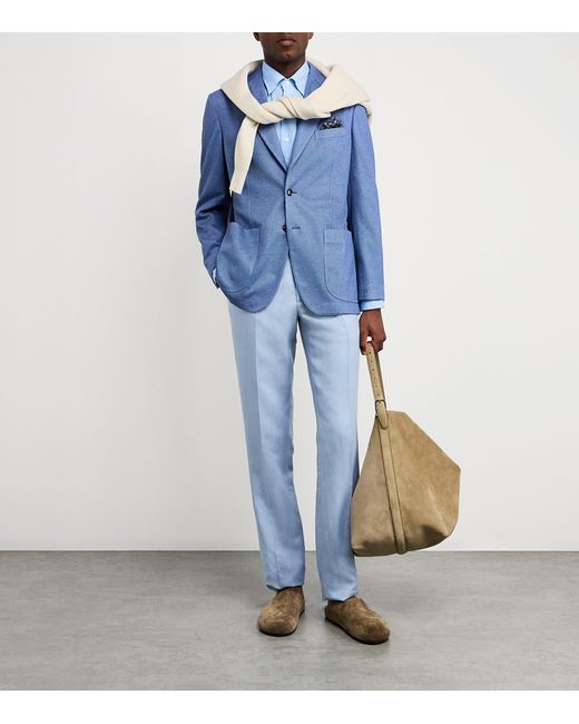 Brioni Blue Silk-Cotton Blazer for men
