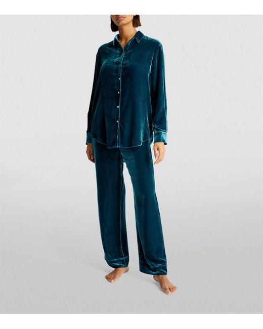 Asceno Velvet Aurelia Pyjama Bottoms in Blue Lyst