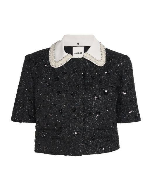 Sandro Black Embellished Tweed Jacket
