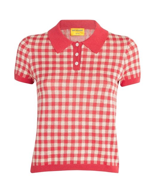 Guest In Residence Red Silk-Linen Shrunken Polo Sweater