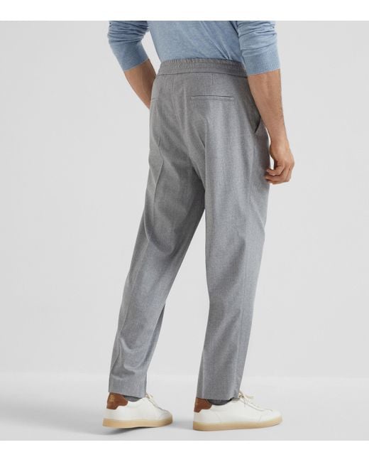Brunello Cucinelli Gray Linen Drawstring Leisure Trousers for men
