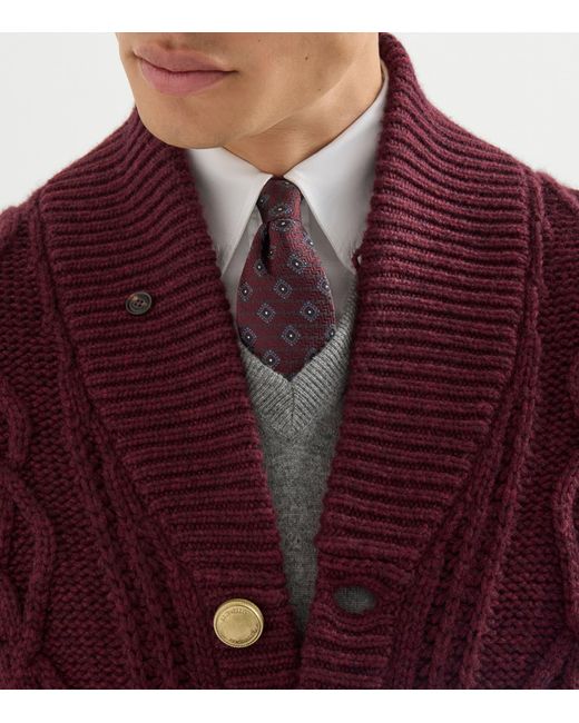 Brunello Cucinelli Purple Silk Geometric Tie for men