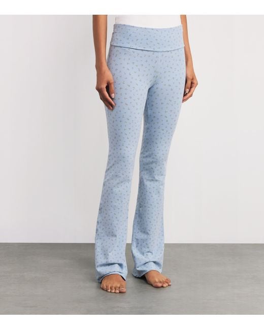 Skims Blue Stretch-Cotton Fold-Over Leggings