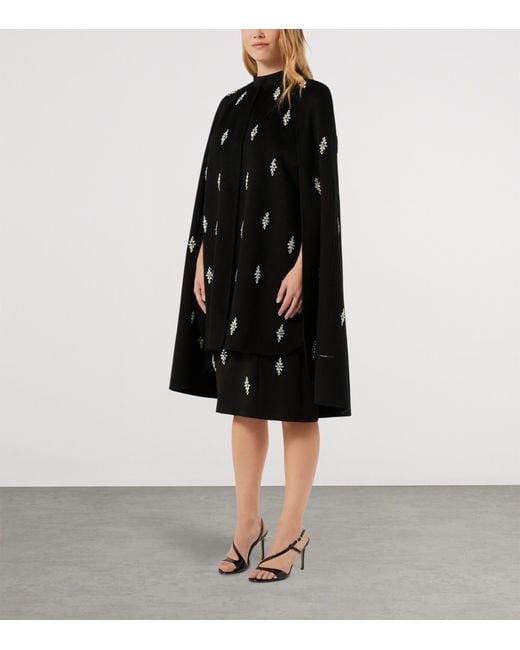 Marina Rinaldi Black Virgin Wool Embellished Cape Coat