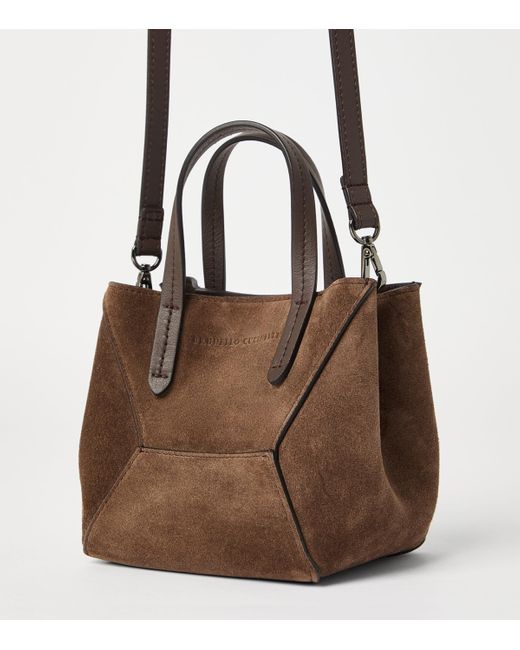 Brunello Cucinelli Brown Mini Suede Bc Duo Top-Handle Bag