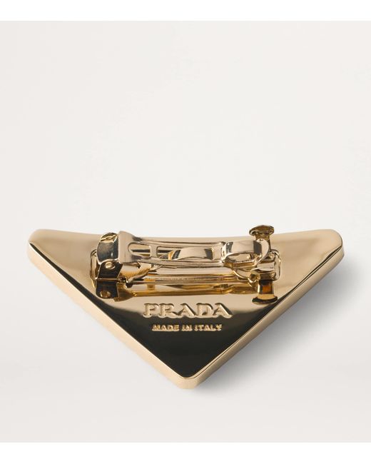 Prada Brown Triangle Logo Hair Clip