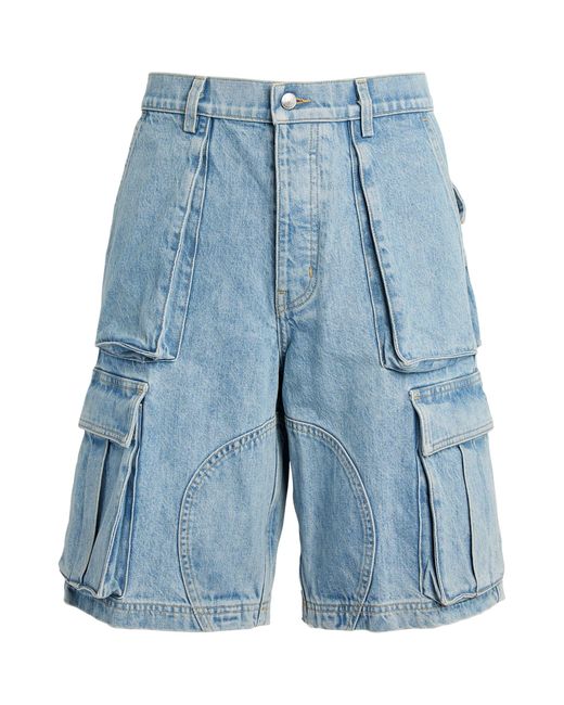 NAHMIAS Blue Denim Cargo Shorts for men