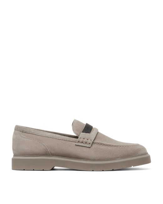 Brunello Cucinelli Gray Suede Monili Penny Loafers