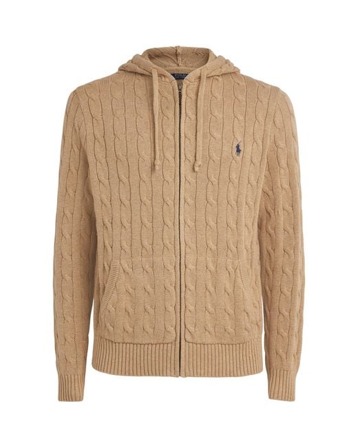 Polo Ralph Lauren Brown Cotton Cable-Knit Zip-Up Hoodie for men