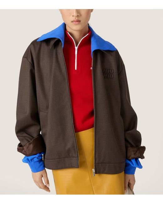 Miu Miu Brown Wool Layered Bomber Jacket