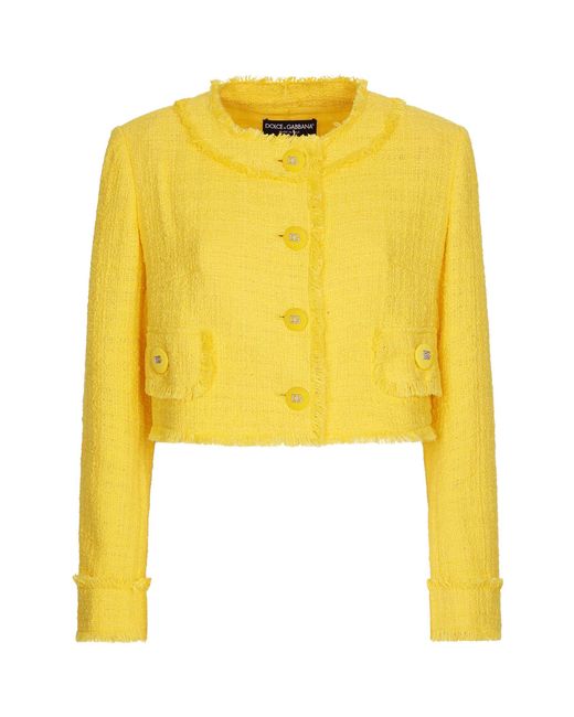Dolce & Gabbana Yellow Tweed Cropped Jacket