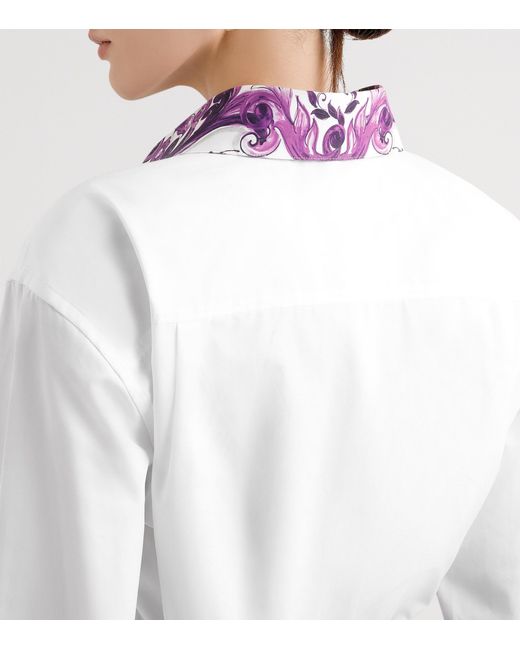 Dolce & Gabbana White Cotton Majolica Print-Detail Shirt