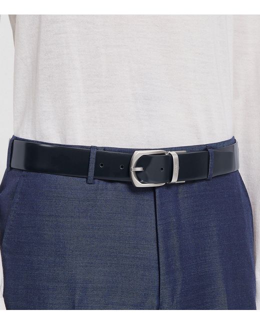 Zegna Blue Leather Reversible Belt for men