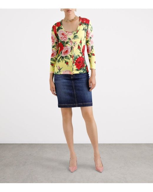 Dolce & Gabbana Multicolor Silk Knit Cardigan With Bouquet