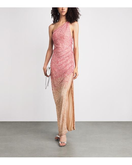 Rachel Gilbert Red Embellished One-Shoulder Kaito Gown