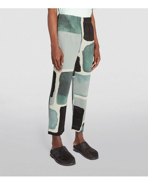 Homme Plissé Issey Miyake Green Landscape Print Pleated Trousers for men