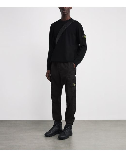 Stone Island Black Stretch-Cotton Cargo Trousers for men