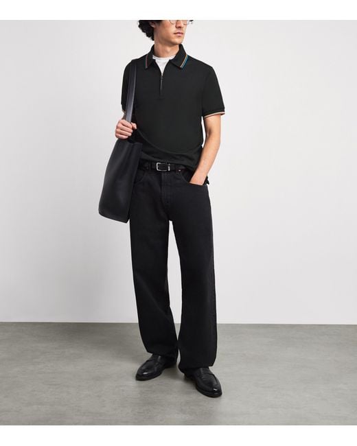 Paul Smith Black Signature Stripe Zip-Up Polo Shirt for men
