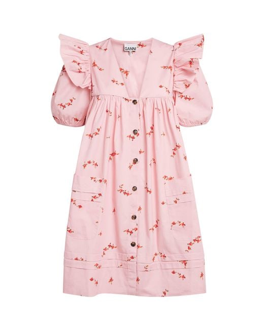 Ganni Pink Stretch-Cotton Floral Mini Dress