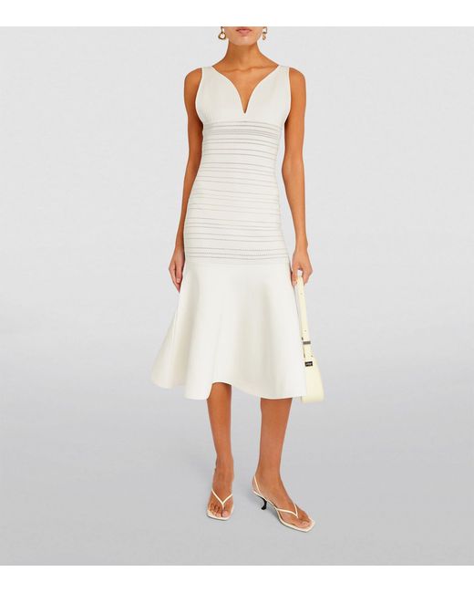 Victoria Beckham White Knitted Midi Dress