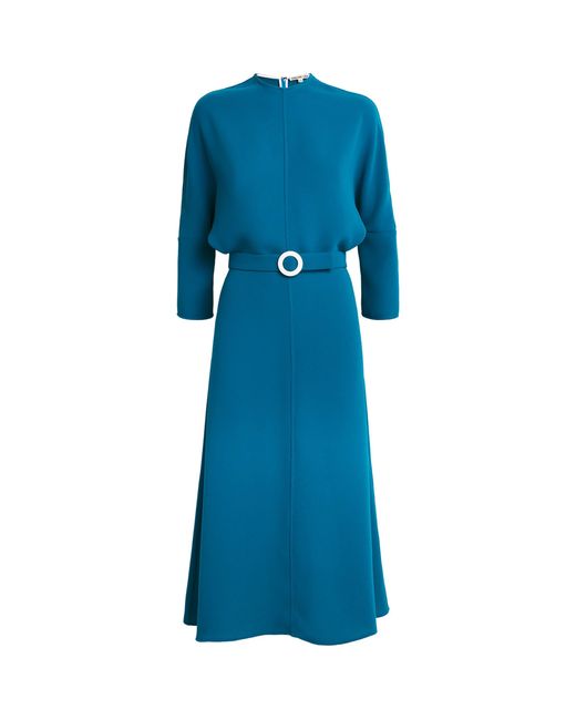 Edeline Lee Blue Jacquard Belted Anna Midi Dress