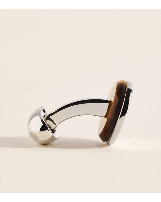 Babette Wasserman Natural Rhodium-Plated Tiger's Eye Tourbillon Cufflinks for men