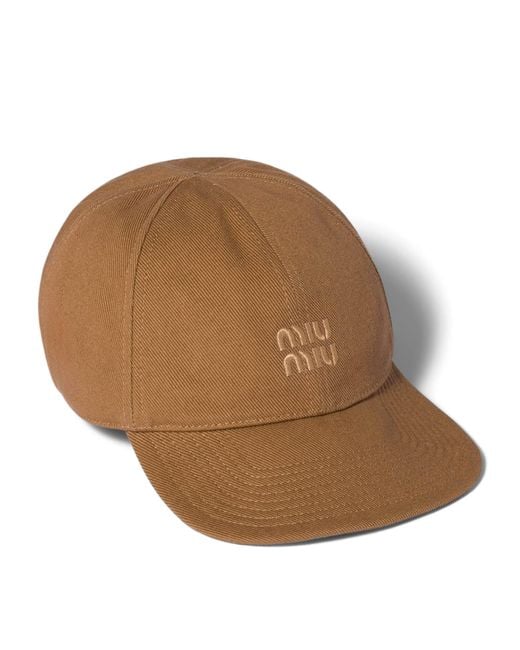 Miu Miu Brown Cotton Drill Baseball Cap