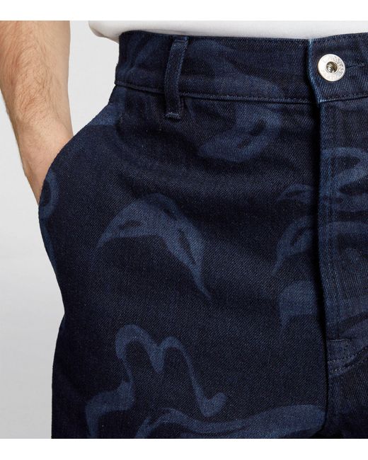 Lanvin Blue Japanese Denim Floral Shorts for men