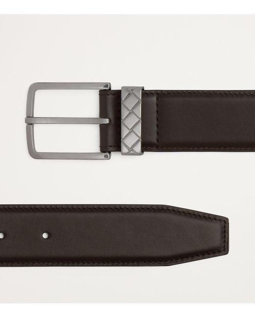 Bottega Veneta Black Leather Intreccio Loop Belt for men