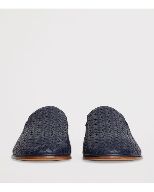 Bottega Veneta Blue Leather Intrecciato Sunday Slippers for men