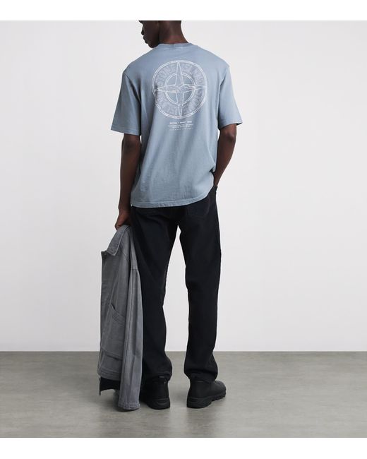 Stone Island Blue Cotton Logo T-Shirt for men