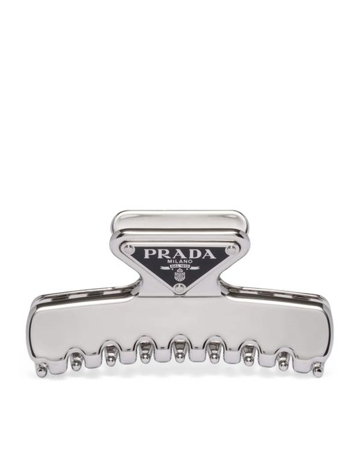 Prada White Triangle Logo Claw Clip