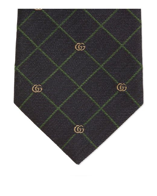Gucci Black Double G And Check Silk Jacquard Tie for men