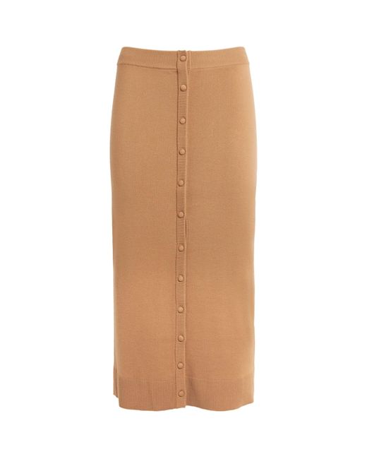 Victoria Beckham Brown Button-Detail Midi Skirt