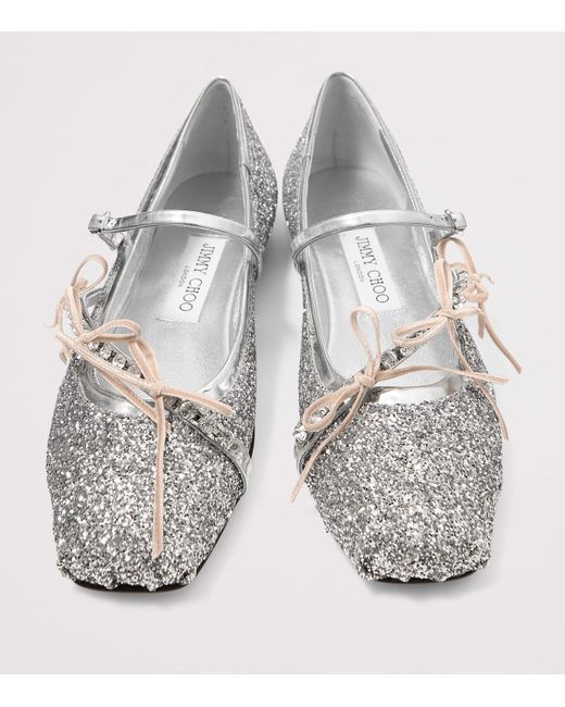 Jimmy Choo White Loli Glitter Ballerina Flats