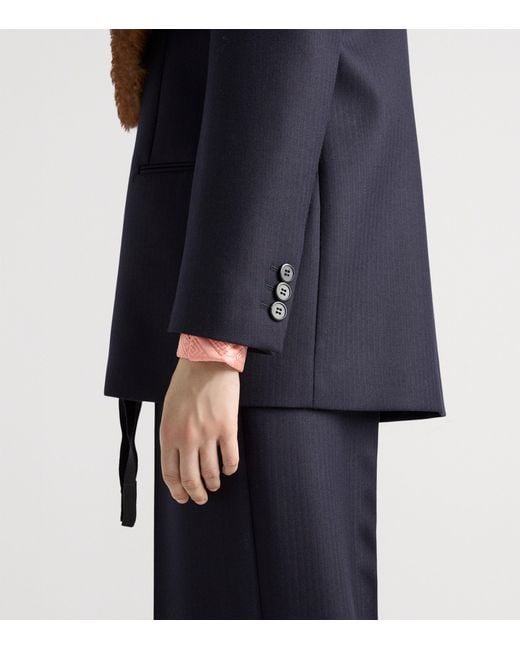 Prada Blue Wool Herringbone Blazer