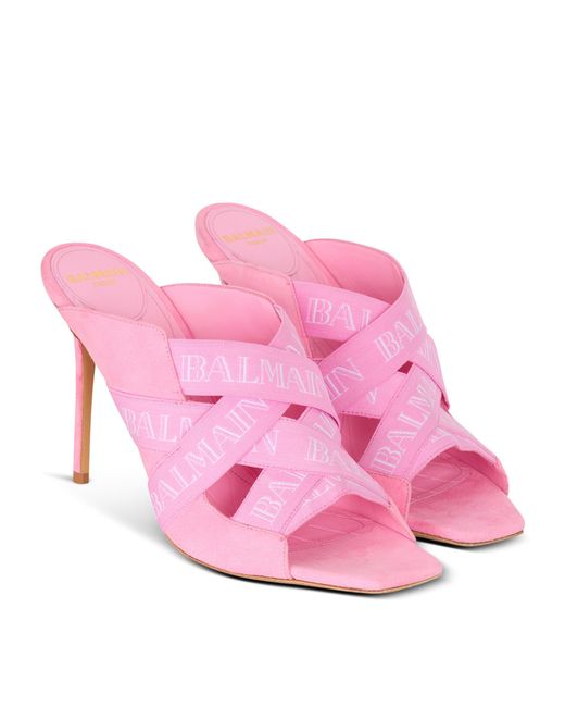 Balmain Pink Vintage-logo Ruby Heeled Mules 95
