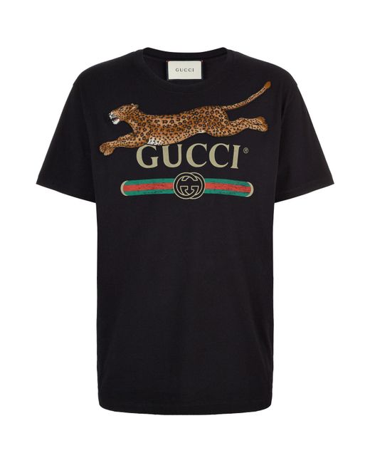 Gucci Black Fake Logo Feline T Shirt for men