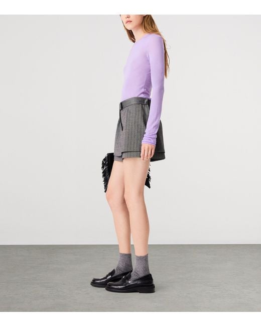 Maje Gray Striped Rhinestone-Embellished Skort