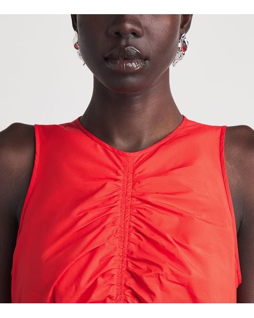 Theory Red Asymmetric Ruched Midi Dress