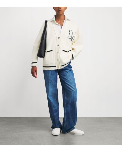 Maje White Monogram Appliqué Cardigan