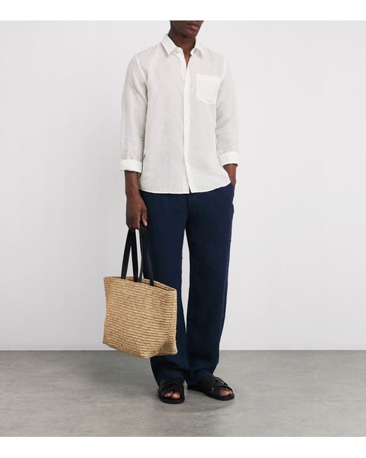 Vilebrequin White Cotton-Linen Embroidered Caroubis Shirt for men