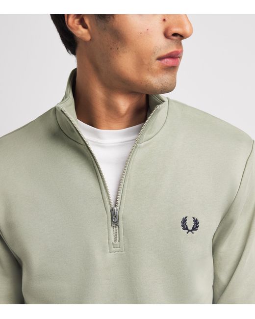 Fred Perry Gray Cotton Half-Zip Sweatshirt for men