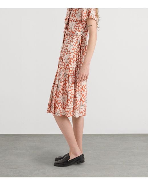 Prada Pink Pongé Printed Pleated Midi Shirt Dress